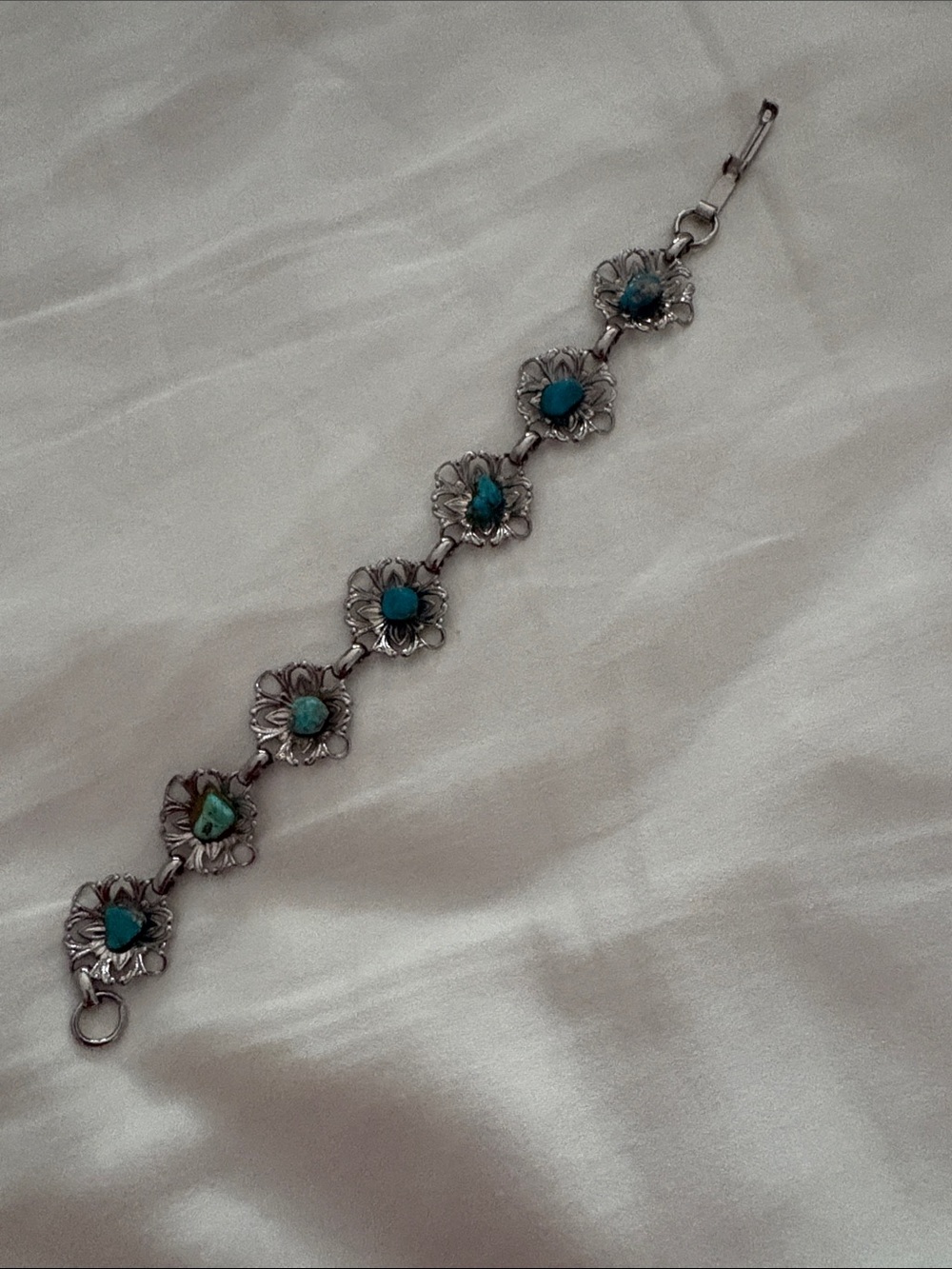 Genuine Turquoise Floral Silver-Link Bracelet - Women Jewelry